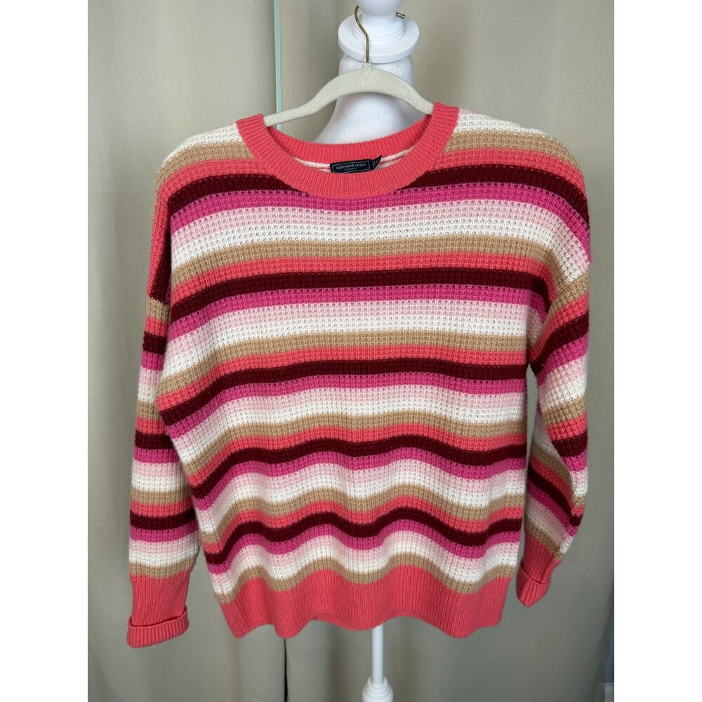 Vineyard Vines 100% Cashmere Sweater Striped Pink Multicolor XS